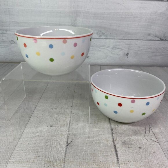 Home Target CHELSEA PARK Multicolor Polka Dots Red Trim Porcelain Bowls Set 2 - Picture 4 of 14